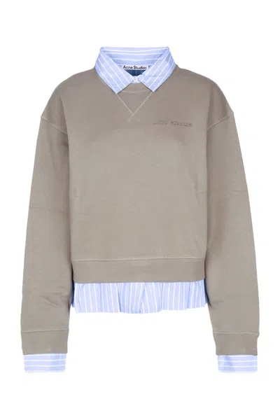 Acne Studios Two-tone Organic Cotton Knit Sweater In Beigeblue