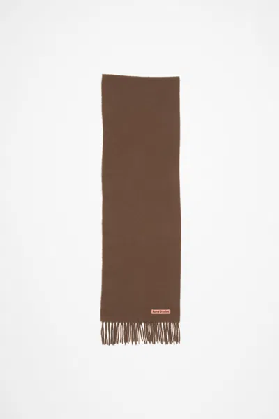Acne Studios Unisex Fringe Wool Scarf In Chocolate Brown