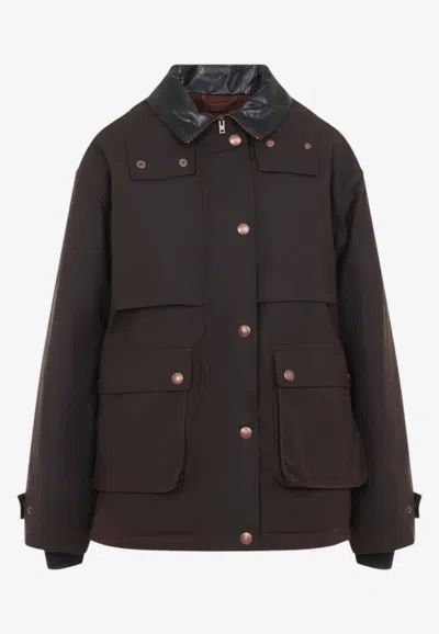 Acne Studios Utility Jacket With Glossy Collar In Brown