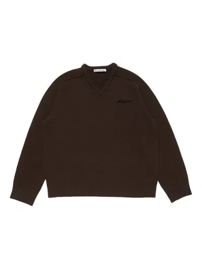 Acne Studios V-neck Embroidered Sweater In Brown