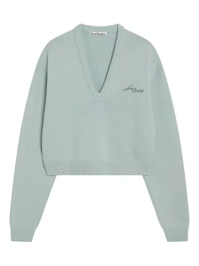 Acne Studios Faded Mint Wool V-neck Sweater Women In Green