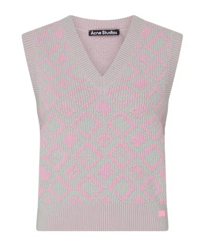 Acne Studios V-neck Knitted Vest In Bubble Pink/spring G