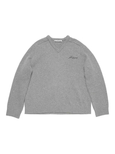 Acne Studios V-neck Logo Sweater In Gray
