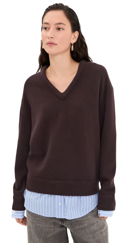 Acne Studios V Neck Pullover Wool Sweater Dark Brown
