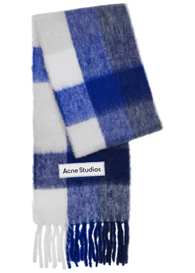 Acne Studios Vally Checked Alpaca-blend Scarf In Blue And White