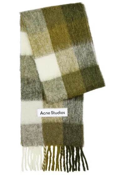 Acne Studios Vally Checked Alpaca-blend Scarf In Green