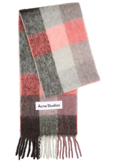 Acne Studios Vally Checked Alpaca-blend Scarf In Pink