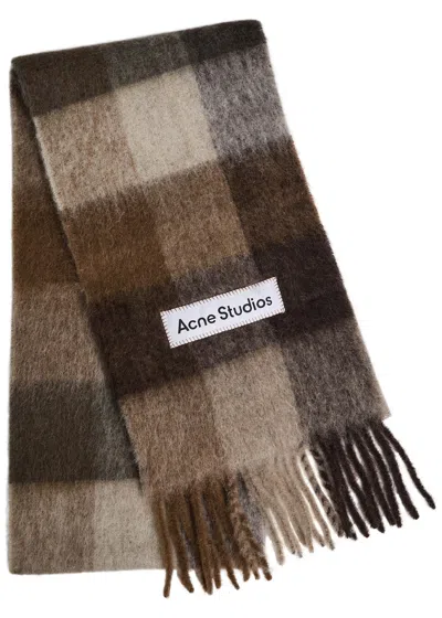 Acne Studios Vally Checked Wool-blend Scarf In Brown