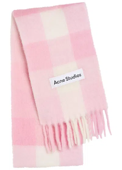 Acne Studios Vally Checked Wool-blend Scarf In Pink