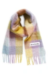 Acne Studios Vally Plaid Alpaca, Wool & Mohair Blend Scarf In Violet/yellow/blue