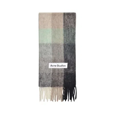 Acne Studios Women Fringed Scarf With Logo In Multi
