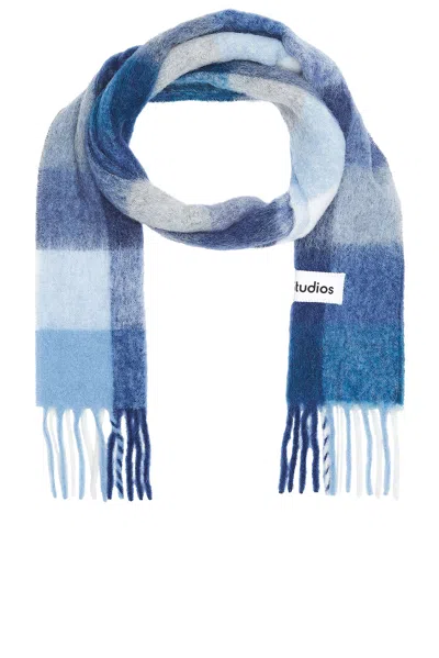 Acne Studios Vally Scarf In Indigo  Grey  & Light Blue
