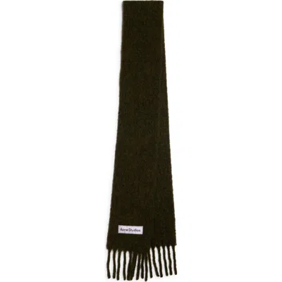 Acne Studios Vally Skinny Alpaca & Wool Blend Fringe Scarf In Forest Green