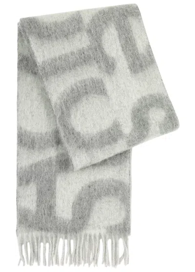 Acne Studios Vandy Logo-jacquard Wool-blend Scarf In Light Grey
