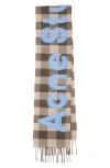 Acne Studios Veda Buffalo Plaid Wool Blend Fringe Scarf In Brown/blue