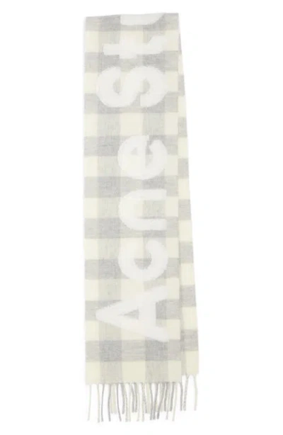 Acne Studios Veda Buffalo Plaid Wool Blend Fringe Scarf In Grey/dark Grey