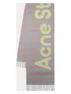 Acne Studios Logo-patch Checked Wool Scarf In Camel Beige,acid Green