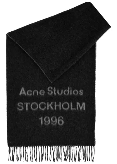 Acne Studios Venus 1996 Logo-intarsia Wool Scarf In Black And White