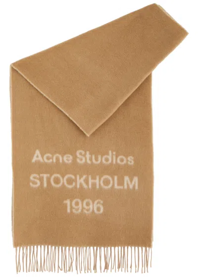 Acne Studios Venus 1996 Logo-intarsia Wool Scarf In Brown