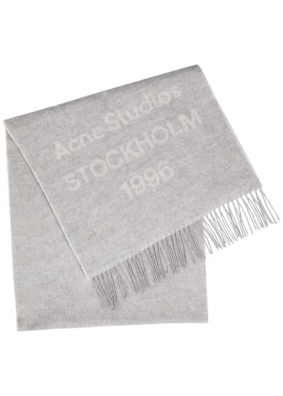 Acne Studios Venus Logo-intarsia Wool Scarf In Gray