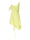 Acne Studios Daky Asymmetric Ruffle Lace-up Detail Dress In Yellow