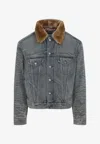 Acne Studios Shearling Collar Denim Trucker Jacket In Blue