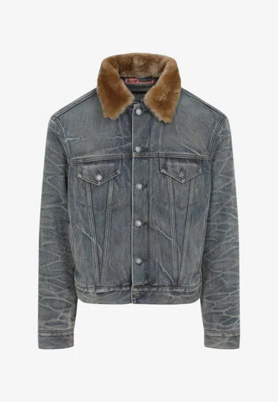 ACNE STUDIOS VINTAGE DENIM JACKET WITH FUR COLLAR