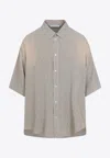 Acne Studios Short-sleeve Viscose Shirt With Classic Collar And Button-down Front In Gray