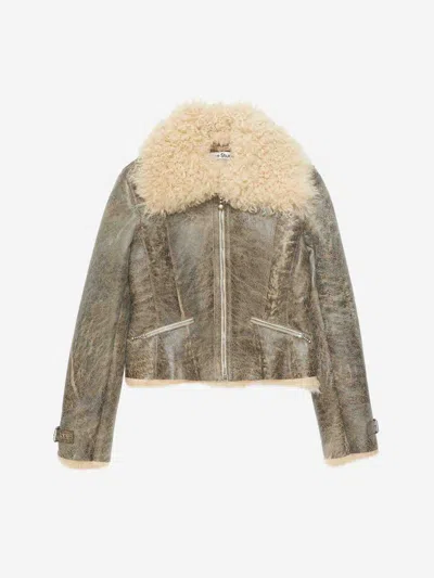 Acne Studios Leather Shearling Jacket In Brown