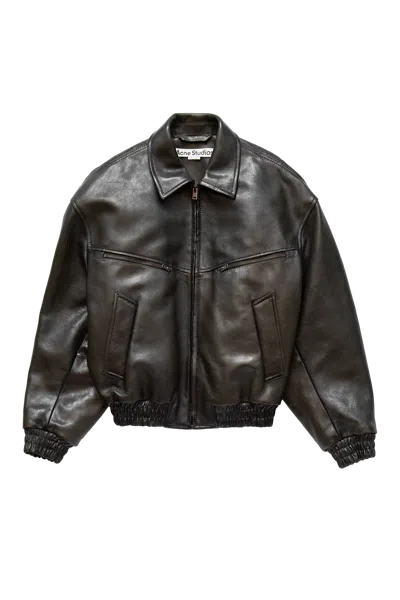Acne Studios Vintage Leather Jacket Vintage Green In Black