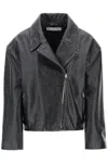 Acne Studios Black Biker Jacket In Vintage Looking Leather Woman In Nero