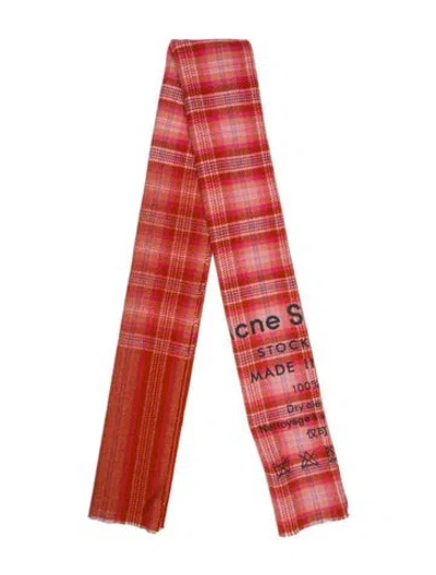 Pre-owned Acne Studios Virgin Wool Plaid Print Scarf In Pink