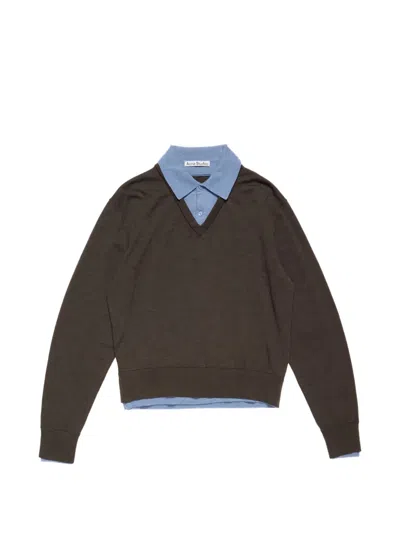 Acne Studios V-neck Collared Sweater In Brown
