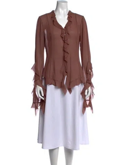 Pre-owned Acne Studios V-neck Long Sleeve Blouse In Brown