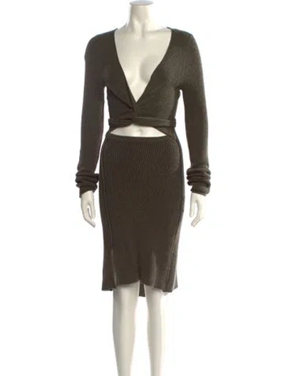 Pre-owned Acne Studios V-neck Midi Length Dress In Green