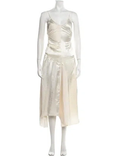 Pre-owned Acne Studios V-neck Midi Length Dress In Neutrals
