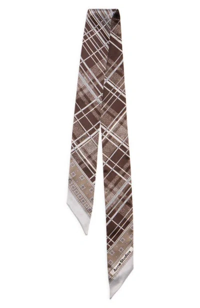 Acne Studios Volta Bandeau Check Skinny Organic Silk Scarf In Brown