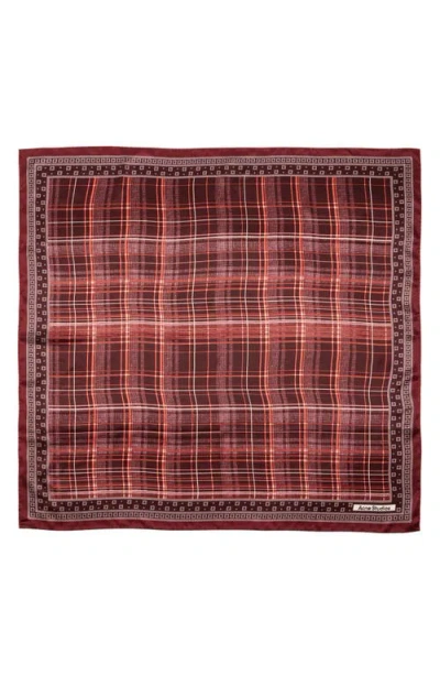 Acne Studios Volta Check Organic Silk Square Scarf In Burgundy