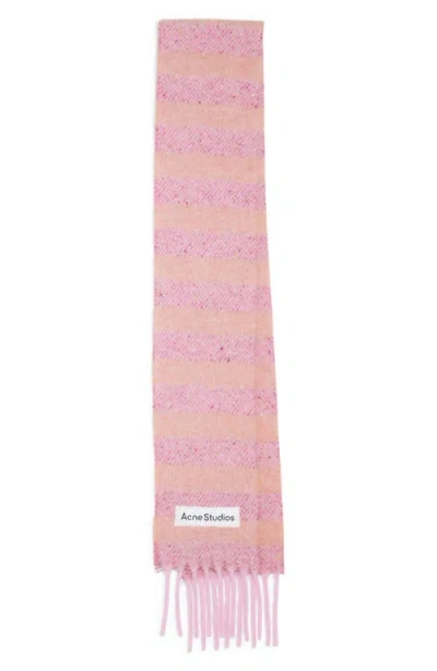 Acne Studios Vonkey Stripe Alpaca, Wool & Silk Blend Fringe Scarf In Bright Pink/old Pink