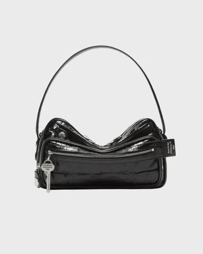 Acne Studios Camero Party Croc Embossed Leather Shoulder Bag In Black