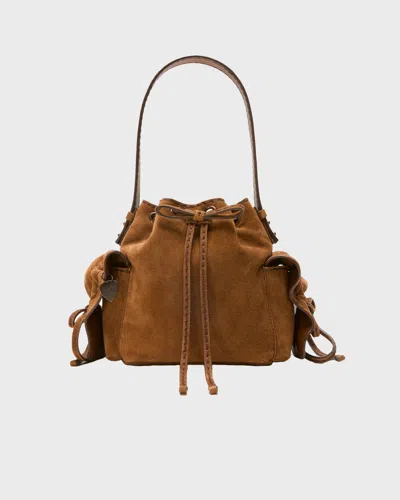 Acne Studios Väska Multipocket Mini Bucket Suede Cognac In Brown