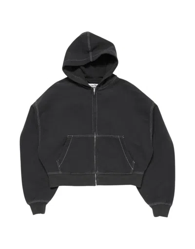 ACNE STUDIOS WASHED BLACK ZIP-UP STITCHED SWEATSHIRT
