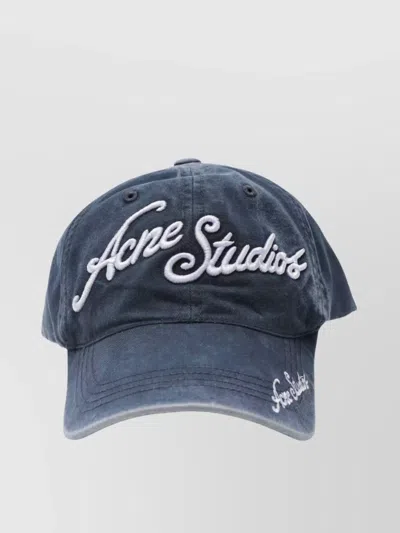 Acne Studios Washed Effect Logo Baseball Cap In Blue