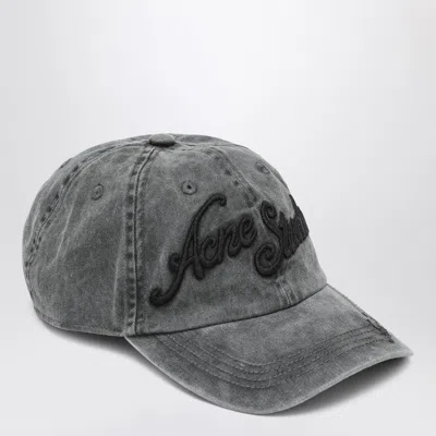 Acne Studios Washed-out Black Baseball Cap With Logo Embroidery Men
