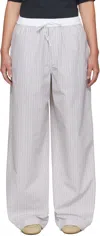 Acne Studios White & Brown Striped Heavy Poplin Trousers In Gray