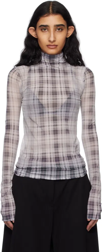 Acne Studios Checked Stretch-jersey Turtleneck Top In Black