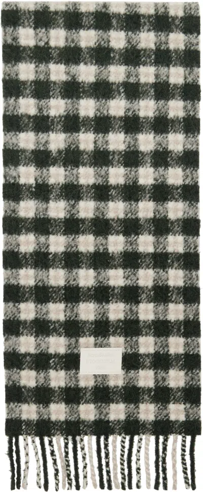 Acne Studios White & Green Checked Logo Scarf