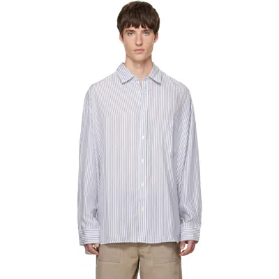 Acne Studios White & Navy Striped Button-up Shirt In Bl1 White/navy