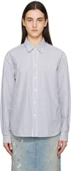 Acne Studios White & Navy Striped Shirt In Drl Navy Black/white