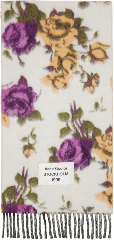 Acne Studios White & Purple Fringed Wool Scarf In Multi